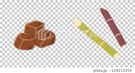 黒糖とサトウキビのイラスト　セット 129213354