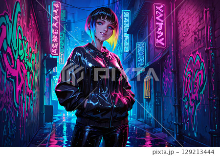 雨のサイバーパンクな街で不敵に笑う少女 雨のサイバーパンクな街で不敵に笑う少女 129213444