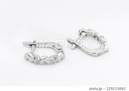 Luxury silver round earrings big jewelry for women isolated on white background, clipping path included 129213662