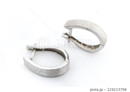 Luxury silver round earrings big jewelry for women isolated on white background, clipping path included 129213706
