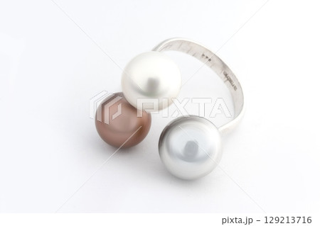 Silver diamond ring isolated on white background. Silver jewelry fashion ring 129213716