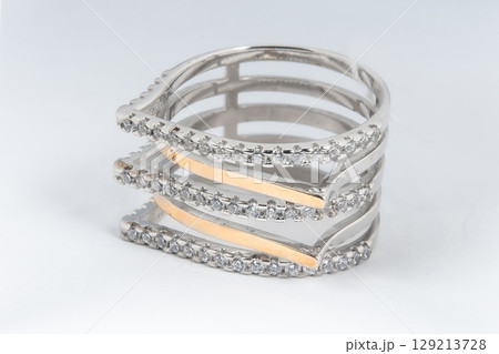 Silver minimalism diamond ring isolated on white background 129213728