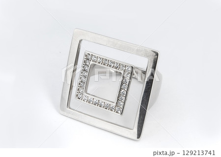 Silver minimalism diamond ring isolated on white background 129213741