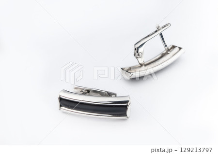 Luxury silver round earrings big jewelry for women isolated on white background, clipping path included 129213797