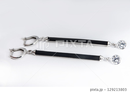 Luxury silver round earrings big jewelry for women isolated on white background, clipping path included 129213803