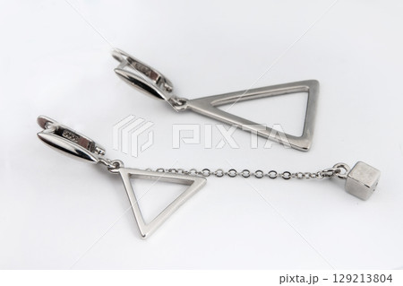 Luxury silver round earrings big jewelry for women isolated on white background, clipping path included 129213804