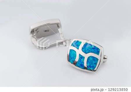 Luxury silver round earrings big jewelry for women isolated on white background, clipping path included 129213850