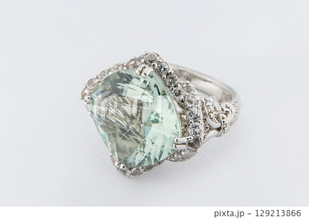 Silver diamond ring isolated on white background. Silver jewelry fashion ring Silver diamond ring isolated on white background. Silver jewelry fashion ring 129213866