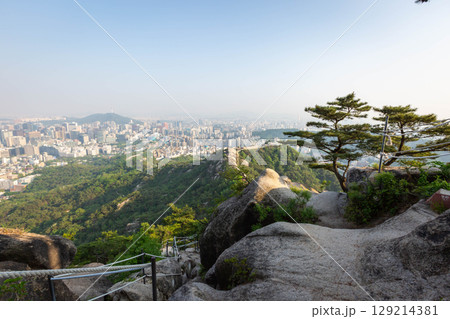 Seoul cityscape in the afternoon and Dongdaemun skyscrapers with Namsan Mountain in the background, Seoul, South Korea. 129214381