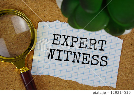 Expert Witness text written on paper with magnifying glass Expert Witness text written on paper with magnifying glass 129214539