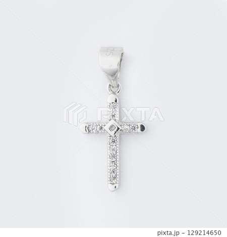 Cross diamond pendant necklace jewel isolated white background 129214650