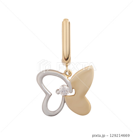 Yellow Gold fashion Diamond Earrings Isolated on White Background 129214669