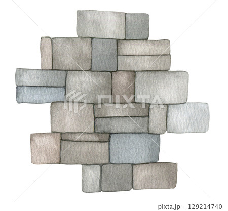 fragment of stone wall. watercolor illustration, clip art. 129214740