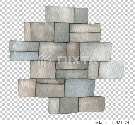 fragment of stone wall. watercolor illustration, clip art. 129214740