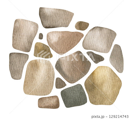 fragment of stone wall. watercolor illustration, clip art. 129214743