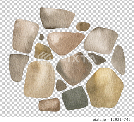 fragment of stone wall. watercolor illustration, clip art. 129214743