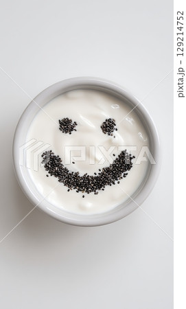 Happy Face Yogurt Bowl With Chia Seeds for a Delicious Morning Treat. Happy Face Yogurt Bowl With Chia Seeds for a Delicious Morning Treat. 129214752
