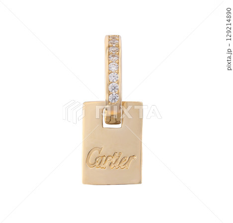 fashion gold earrings fashion stylish elegant jewelry. Golden modern earrings isolated on white background 129214890