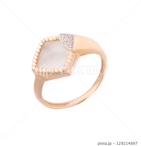 fashion gold earrings fashion stylish elegant jewelry. Golden modern earrings isolated on white background 129214897