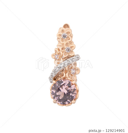 fashion gold earrings fashion stylish elegant jewelry. Golden modern earrings isolated on white background 129214901
