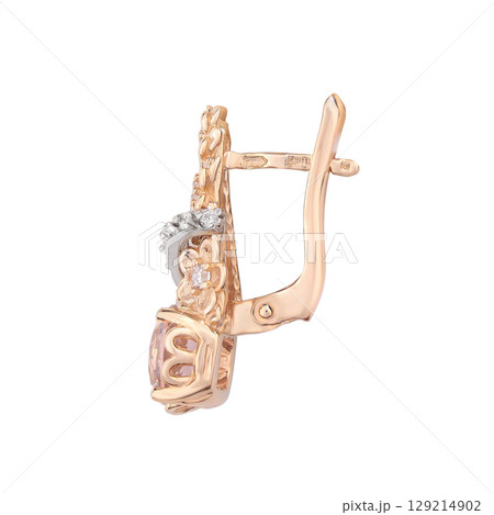 fashion gold earrings fashion stylish elegant jewelry. Golden modern earrings isolated on white background 129214902