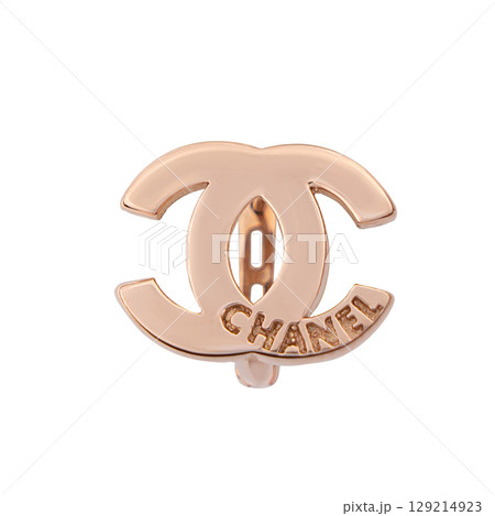 fashion gold earrings fashion stylish elegant jewelry. Golden modern earrings isolated on white background 129214923