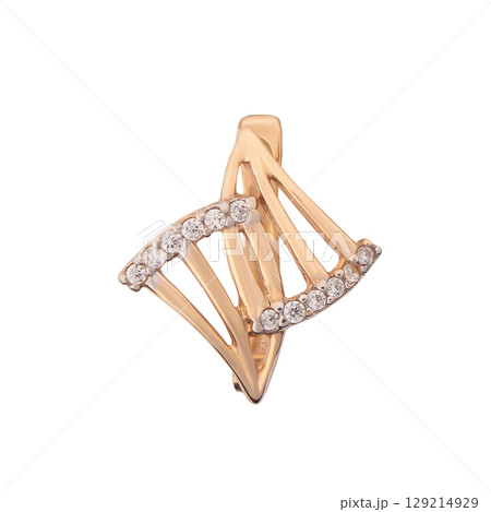 fashion gold earrings fashion stylish elegant jewelry. Golden modern earrings isolated on white background fashion gold earrings fashion stylish elegant jewelry. Golden modern earrings isolated on white background 129214929
