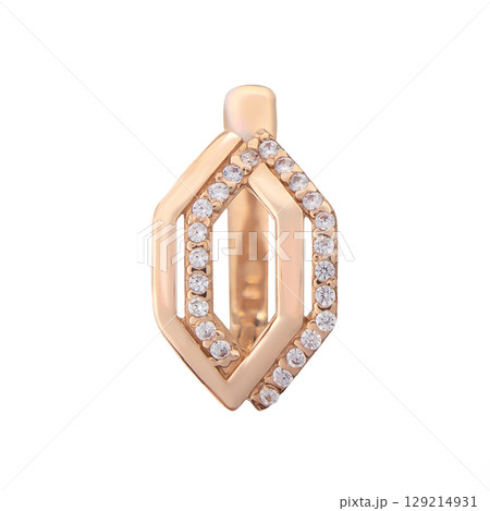 fashion gold earrings fashion stylish elegant jewelry. Golden modern earrings isolated on white background 129214931