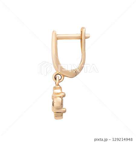 fashion gold earrings fashion stylish elegant jewelry. Golden modern earrings isolated on white background 129214948