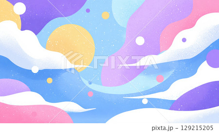 カラフルな流線と雲が漂う幻想的な夏の抽象背景 カラフルな流線と雲が漂う幻想的な夏の抽象背景 129215205