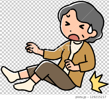 Elderly woman falling on her buttocks 129215217