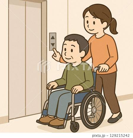 エレベーターでボタンを押す 129215242