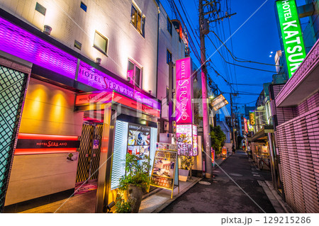 日本の東京都市景観 鶯谷駅前のホテル街などを望む 日本の東京都市景観 鶯谷駅前のホテル街などを望む 129215286