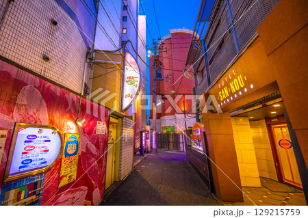 日本の東京都市景観 鶯谷駅前のホテル街などを望む 日本の東京都市景観 鶯谷駅前のホテル街などを望む 129215759