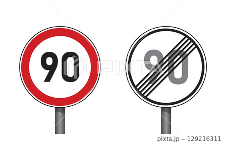 traffic signs set speed limit 90 isolated vector illustration traffic signs set speed limit 90 isolated vector illustration 129216311