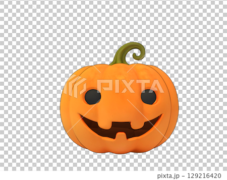 White background and a large orange Halloween smiling pumpkin 129216420