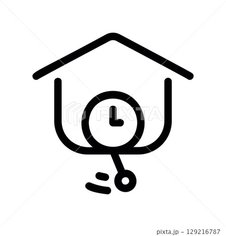 Detailed Cuckoo Clock Icon with Pinecone Weights Detailed Cuckoo Clock Icon with Pinecone Weights 129216787