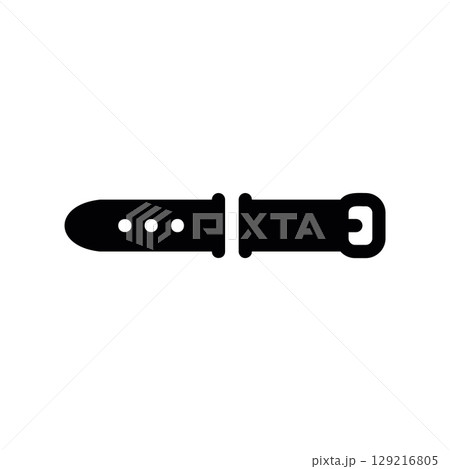 Simple Black Glyph Icon of a Watch Strap with a Metal Buckle 129216805
