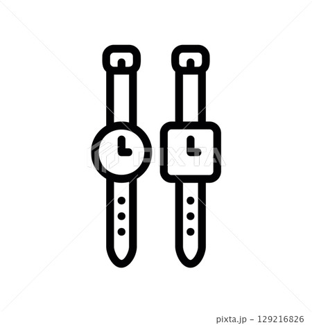Line Art Icons of a Round and a Square Watch Side by Side 129216826