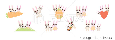Lovely Bunny Family with Mom, Dad and Baby Vector Set 129216833