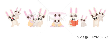 Lovely Bunny Family with Mom, Dad and Baby Vector Set 129216873