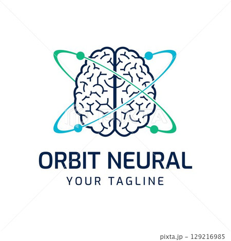 An Abstract Brain Icon Logo With Orbiting Rings, Symbolizing Data Exchange, Intelligence, And AI-Powered Neural Connections. Ideal For AI Technology Companies. 129216985