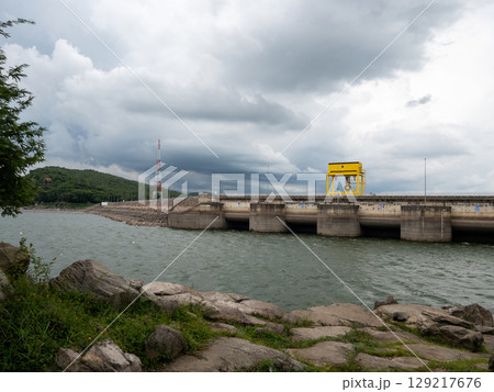 Impressive Dam with Spillway for Power and Irrigation. Impressive Dam with Spillway for Power and Irrigation. 129217676