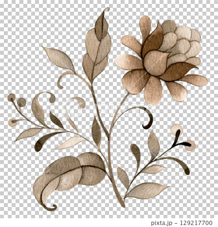 Watercolor bouquet with brown floral ornament in vintage style. Watercolor bouquet with brown floral ornament in vintage style. 129217700