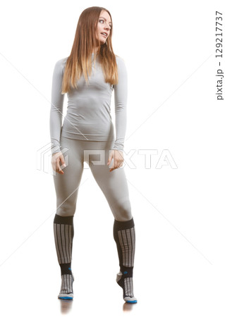 Fit female wearing thermoactive underwear Fit female wearing thermoactive underwear 129217737