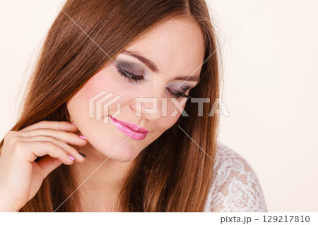 Portrait of happy, positive attractive woman 129217810