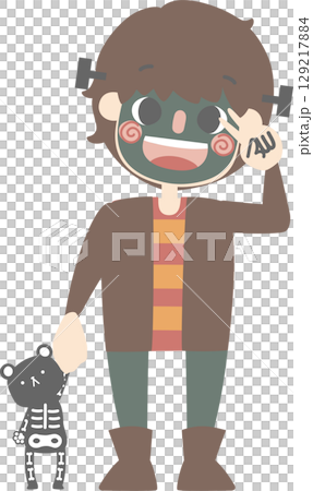 happy halloween holiday festival with character set of  boys wearing frankenstein costume, flat jpg illustration cartoon character design 129217884