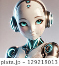 ヘッドセットを装着した青いロボット 129218013