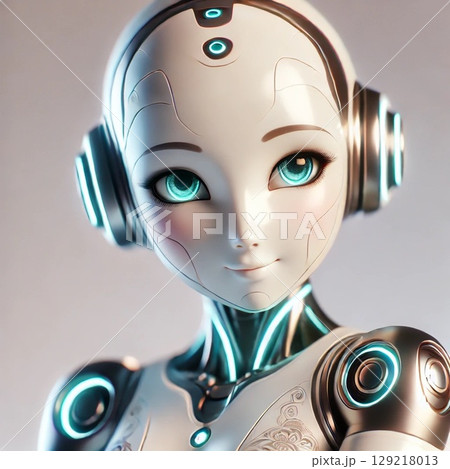 ヘッドセットを装着した青いロボット 129218013