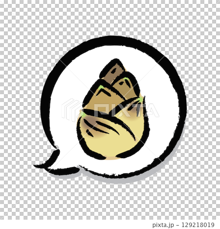 Brush-drawn speech bubble and bamboo shoot icon, logo, illustration 129218019